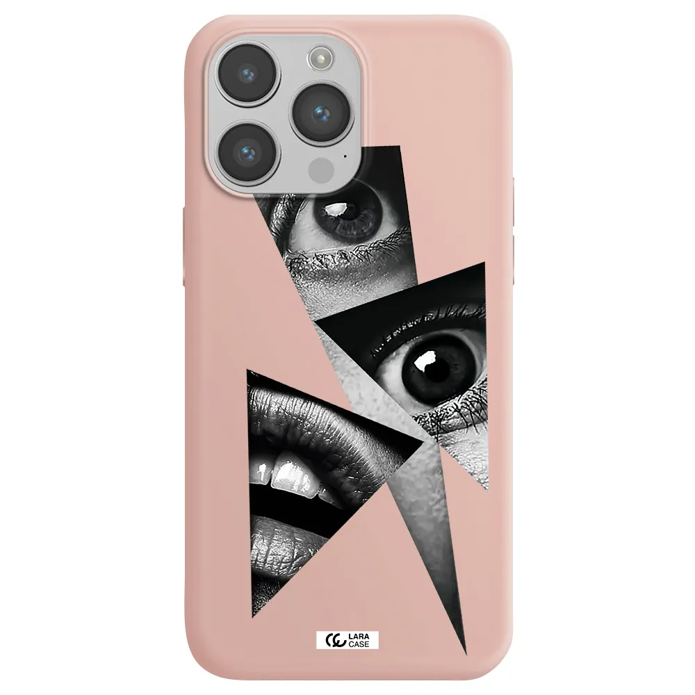 a close-up of a woman's eyes and lips Apple iPhone 14 pro max Silicone pastel pink Case