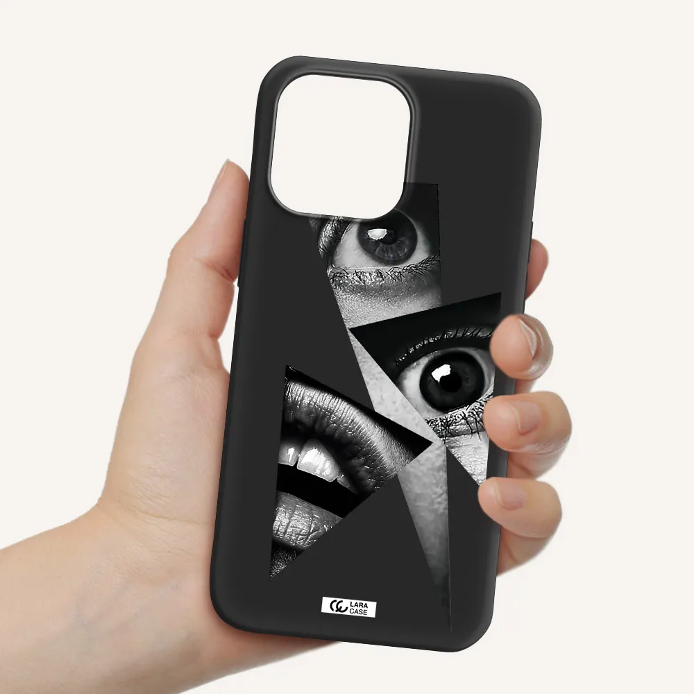 a close-up of a woman's eyes and lips Apple iPhone 14 pro Silicone black Case