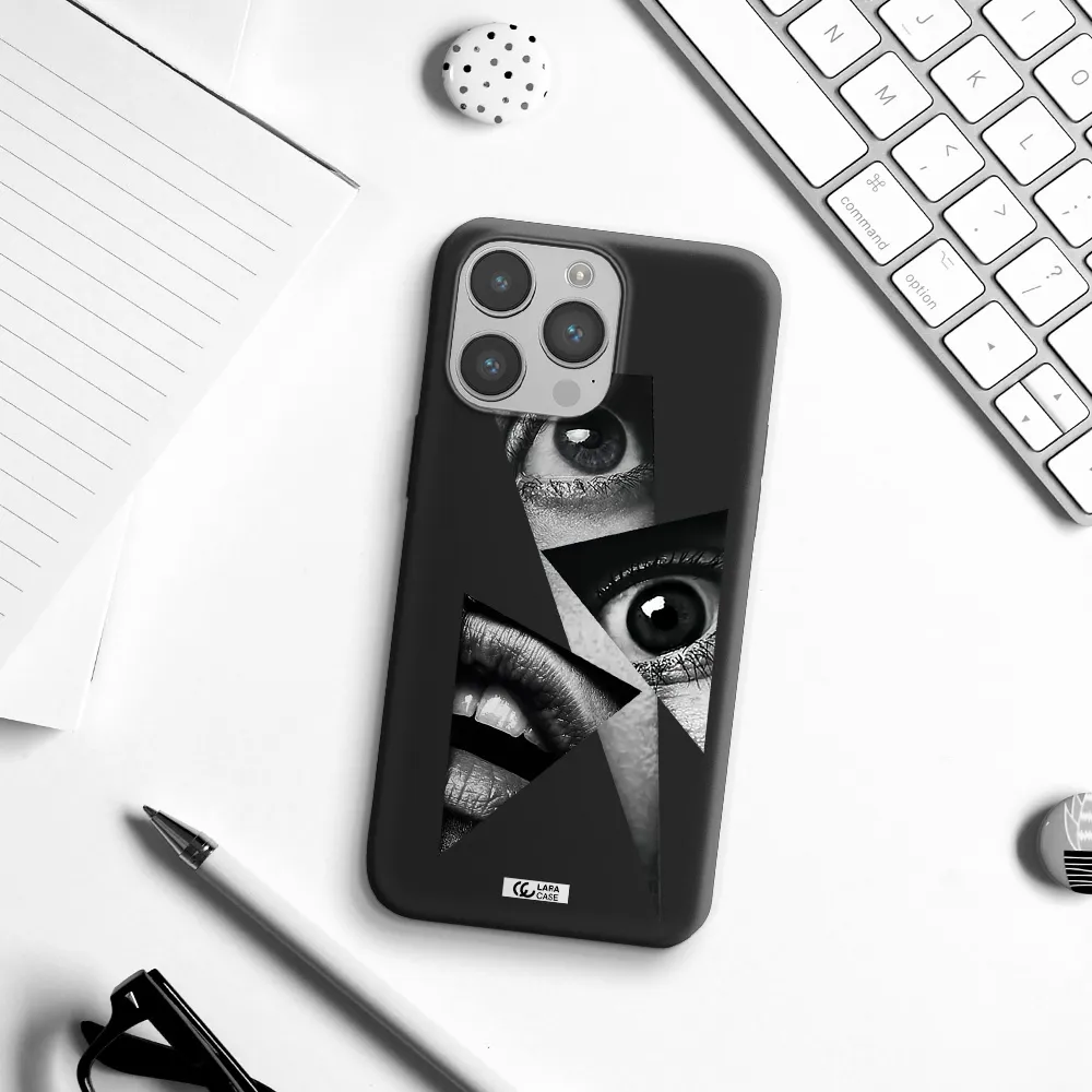 a close-up of a woman's eyes and lips Apple iPhone 14 pro Silicone black Case