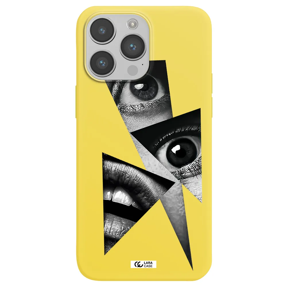 a close-up of a woman's eyes and lips Apple iPhone 14 pro Silicone canary yellow Case