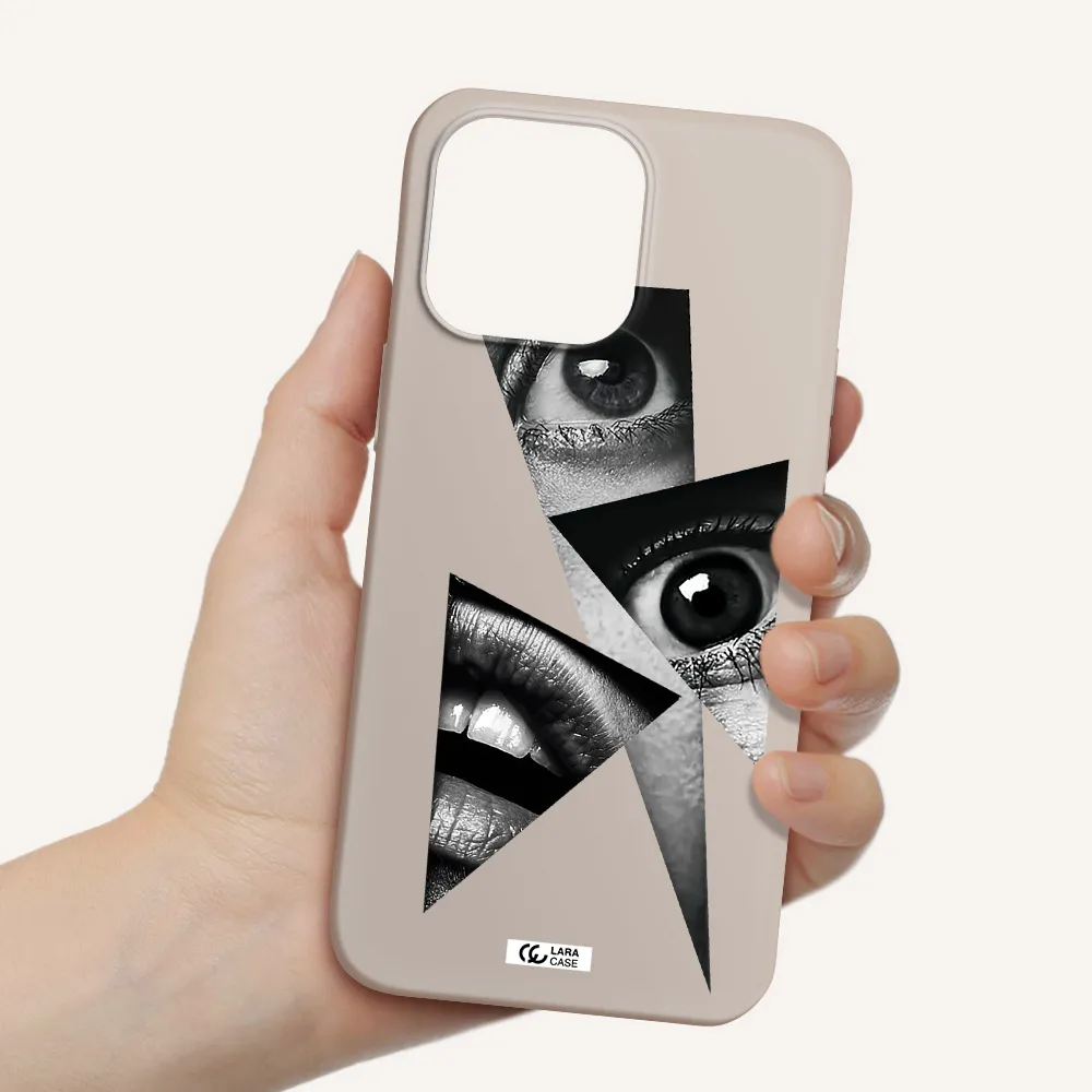 a close-up of a woman's eyes and lips Apple iPhone 14 pro Silicone Stone Case