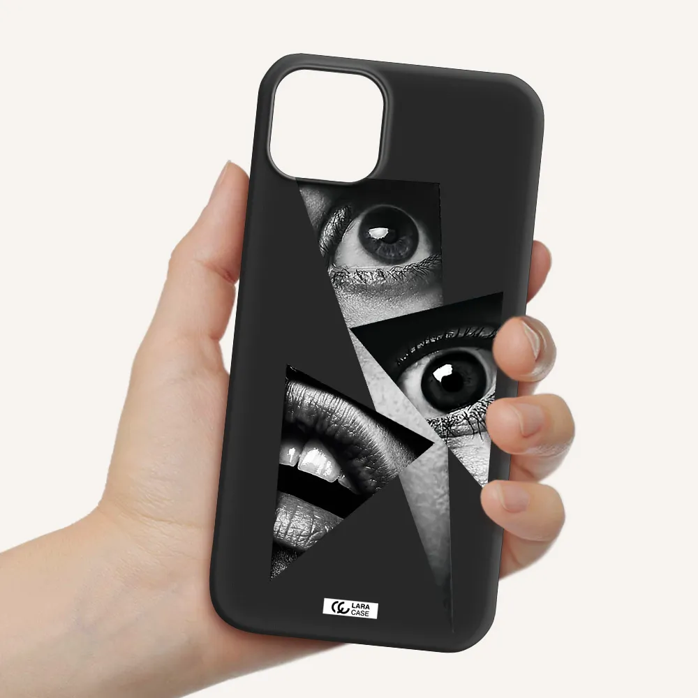 a close-up of a woman's eyes and lips Apple iPhone 14 Silicone black Case