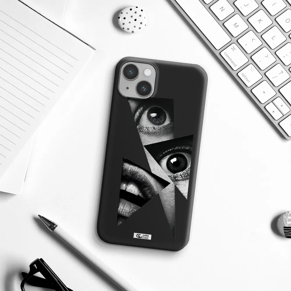 a close-up of a woman's eyes and lips Apple iPhone 14 Silicone black Case