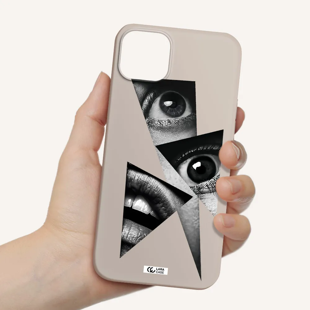 a close-up of a woman's eyes and lips Apple iPhone 14 Silicone Stone Case