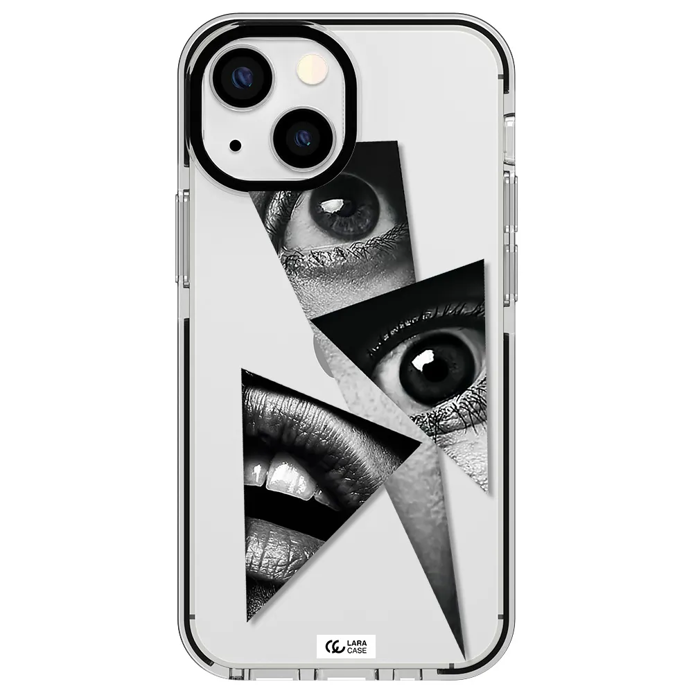 a close-up of a woman's eyes and lips Apple iPhone 15 impact black border Case