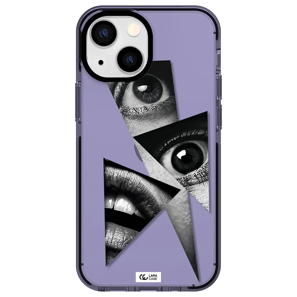 a close-up of a woman's eyes and lips Apple iPhone 15 impact Lilac Case