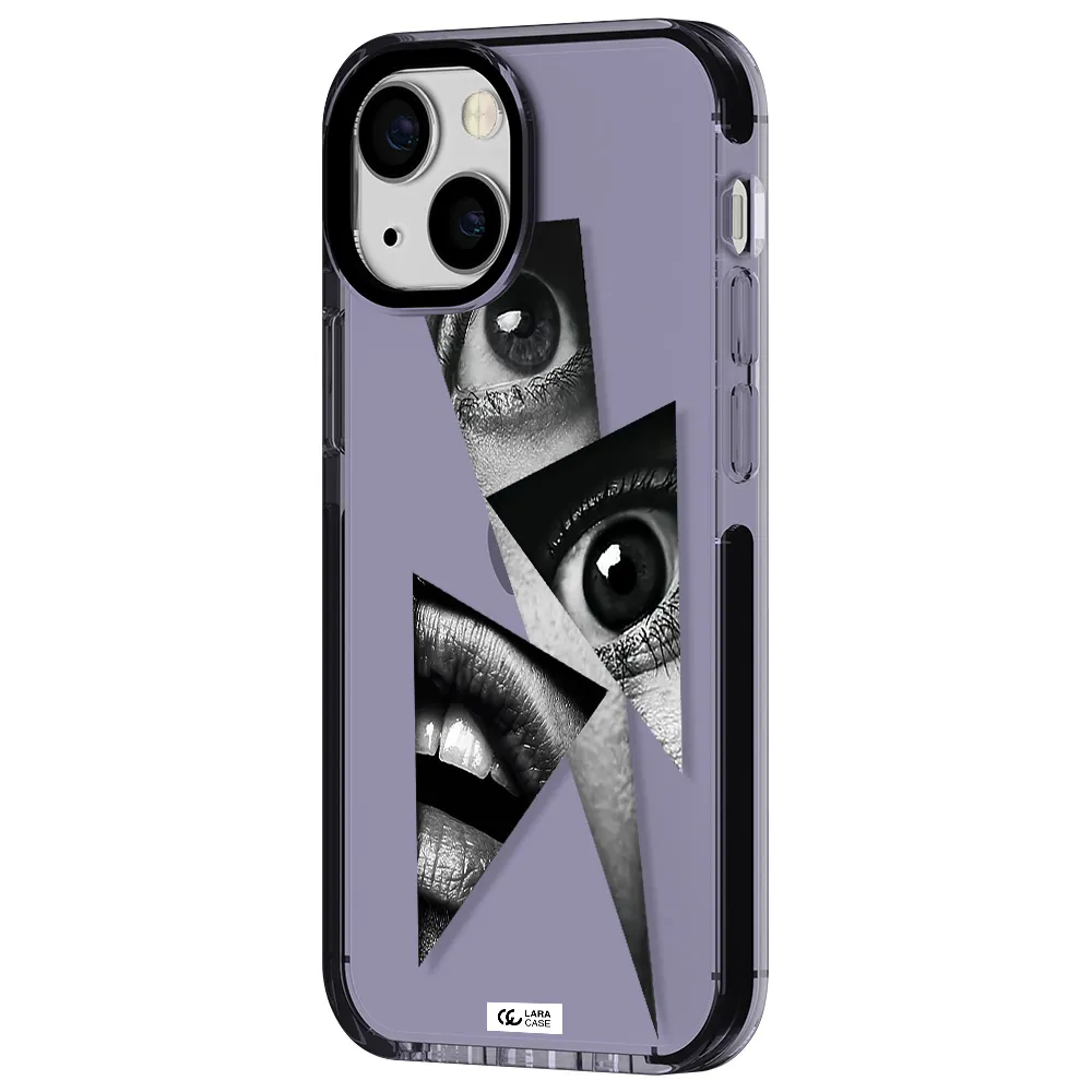 a close-up of a woman's eyes and lips Apple iPhone 15 impact Lilac Case