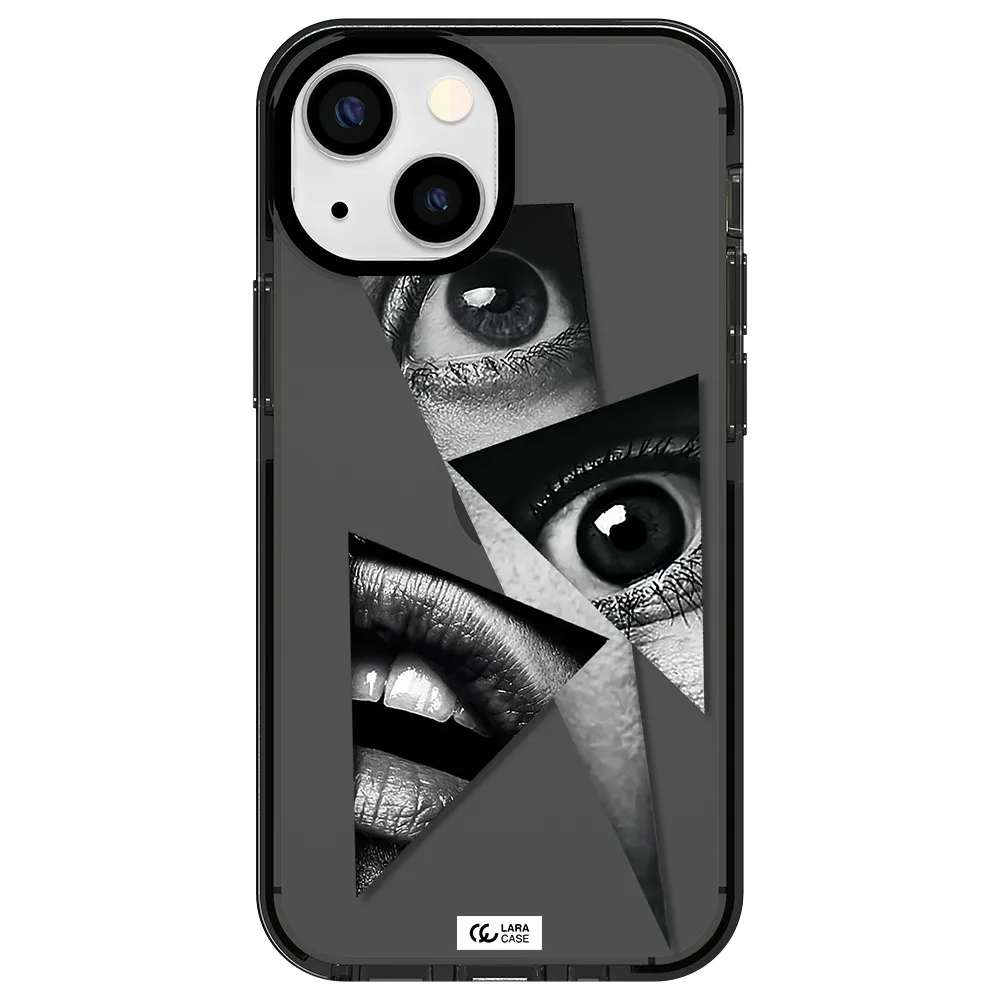 a close-up of a woman's eyes and lips Apple iPhone 15 impact Smoke Black Case