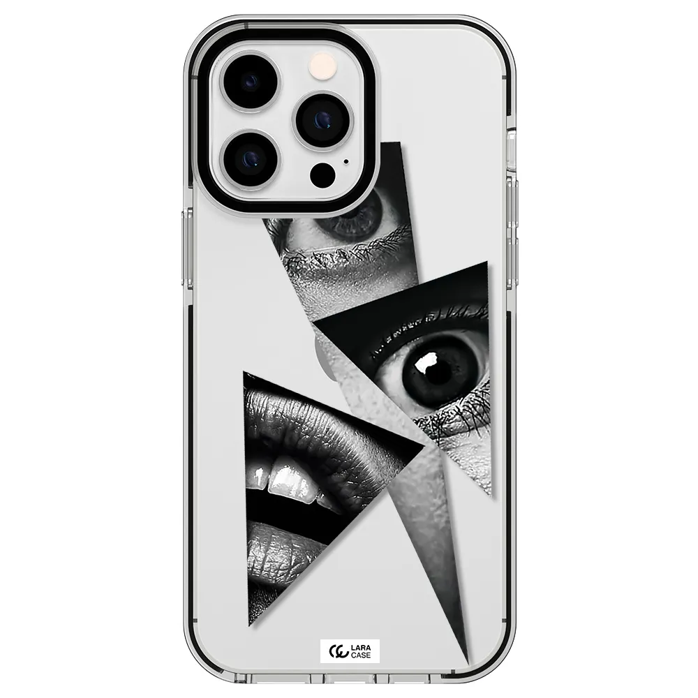 a close-up of a woman's eyes and lips Apple iPhone 15 Pro impact black border Case