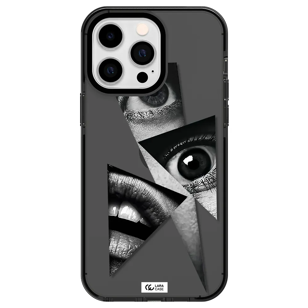 a close-up of a woman's eyes and lips Apple iPhone 15 Pro impact Smoke Black Case