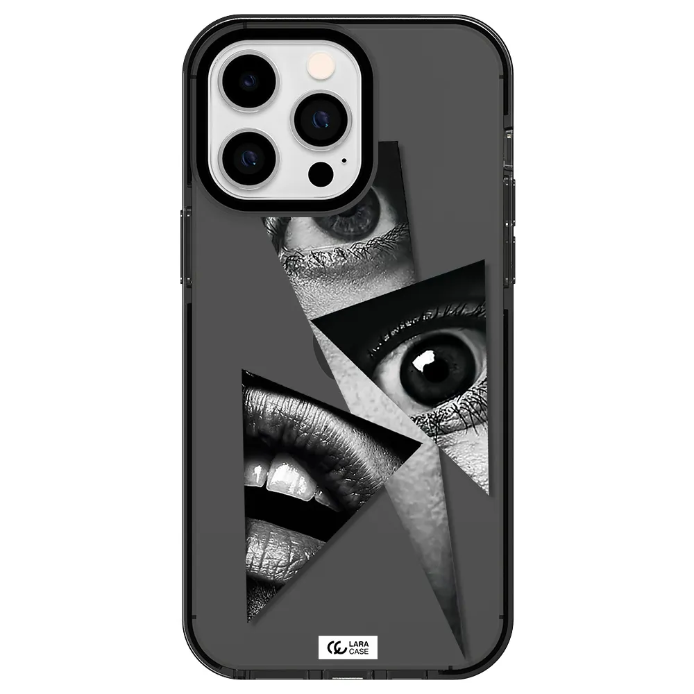 a close-up of a woman's eyes and lips Apple iPhone 15 Pro Max impact Smoke Black Case