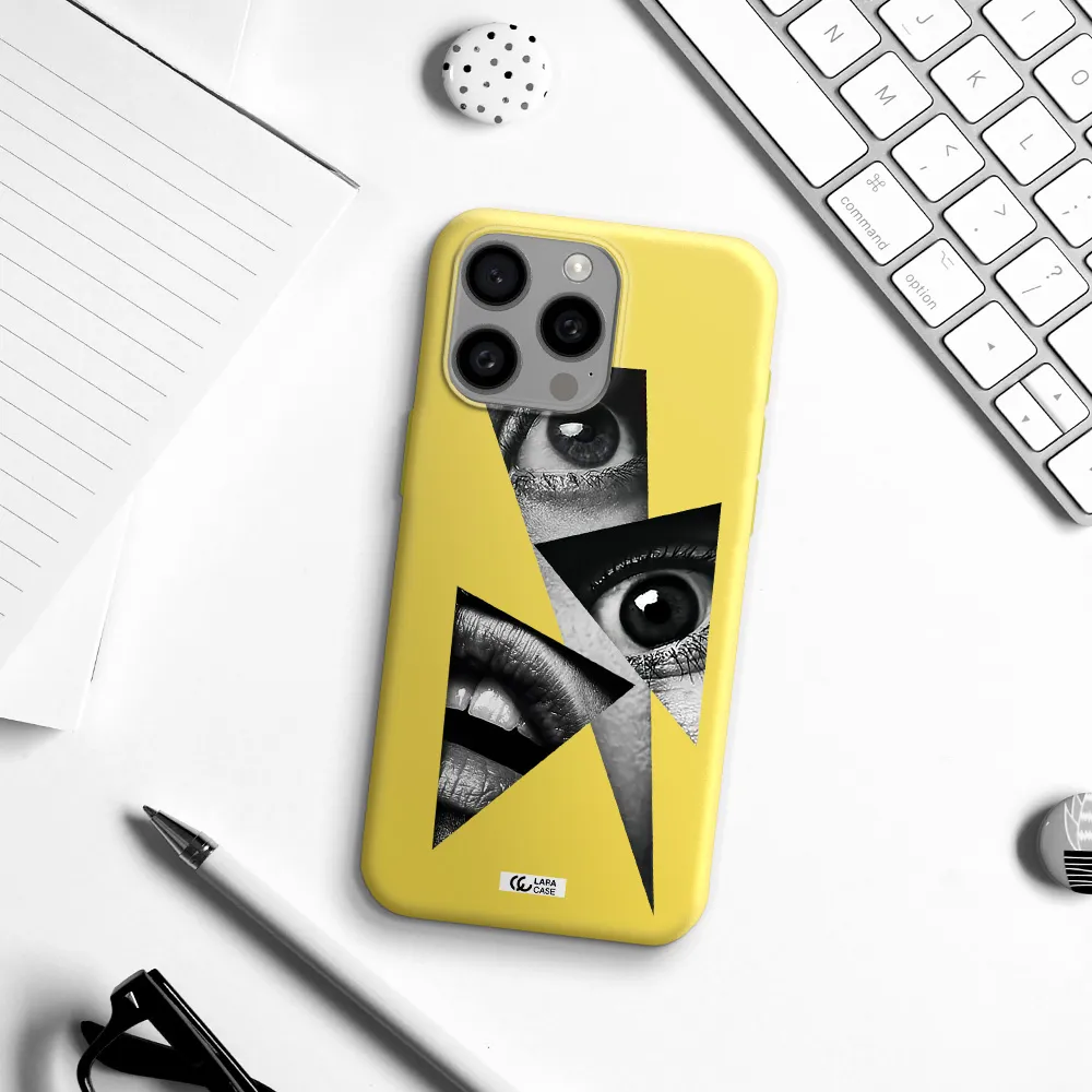 a close-up of a woman's eyes and lips Apple Iphone 15 Pro max Silicone canary yellow Case