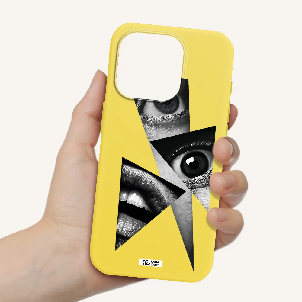 A Close-Up Of A Woman's Eyes And Lips Apple Iphone 15 Pro Silicone Canary Yellow Case