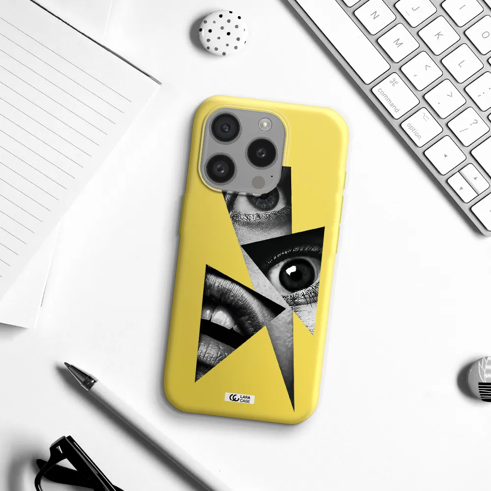 A Close-Up Of A Woman's Eyes And Lips Apple Iphone 15 Pro Silicone Canary Yellow Case