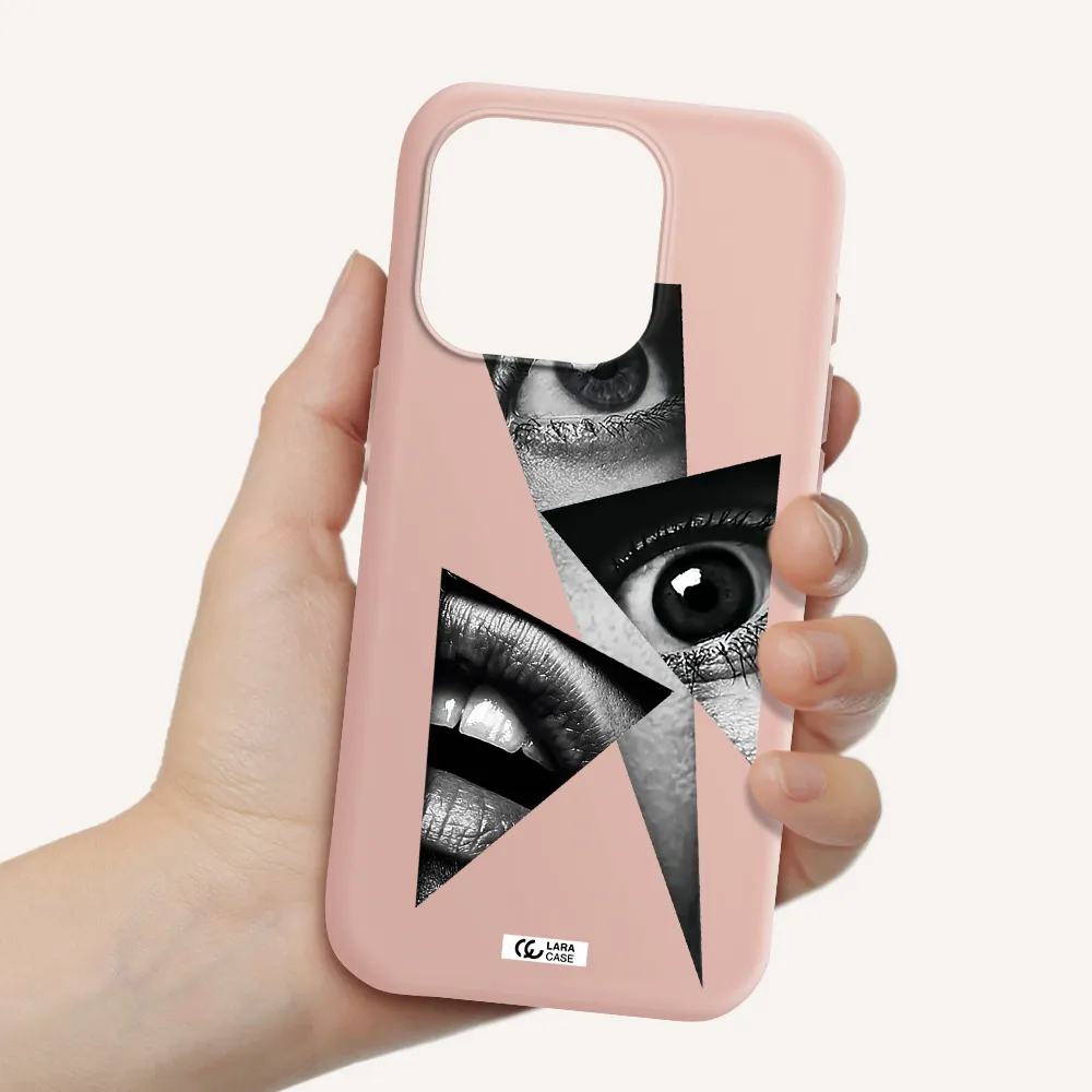 A Close-Up Of A Woman's Eyes And Lips Apple Iphone 15 Pro Silicone Pastel Pink Case