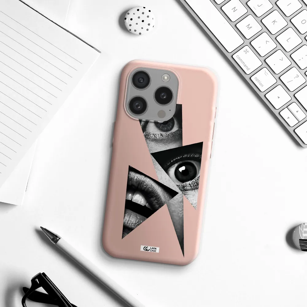 A Close-Up Of A Woman's Eyes And Lips Apple Iphone 15 Pro Silicone Pastel Pink Case