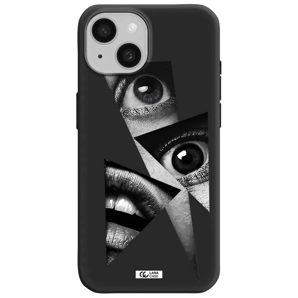 a close-up of a woman's eyes and lips Apple iPhone 15 Silicone black Case