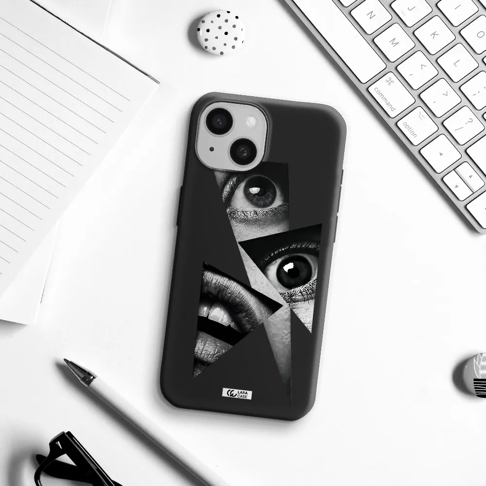 a close-up of a woman's eyes and lips Apple iPhone 15 Silicone black Case