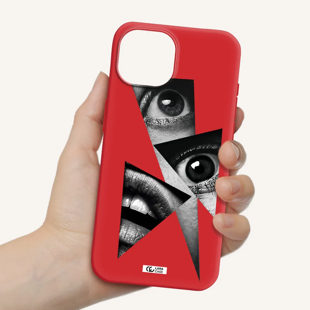 A Close-Up Of A Woman's Eyes And Lips Apple Iphone 15 Silicone Imperial Red Case