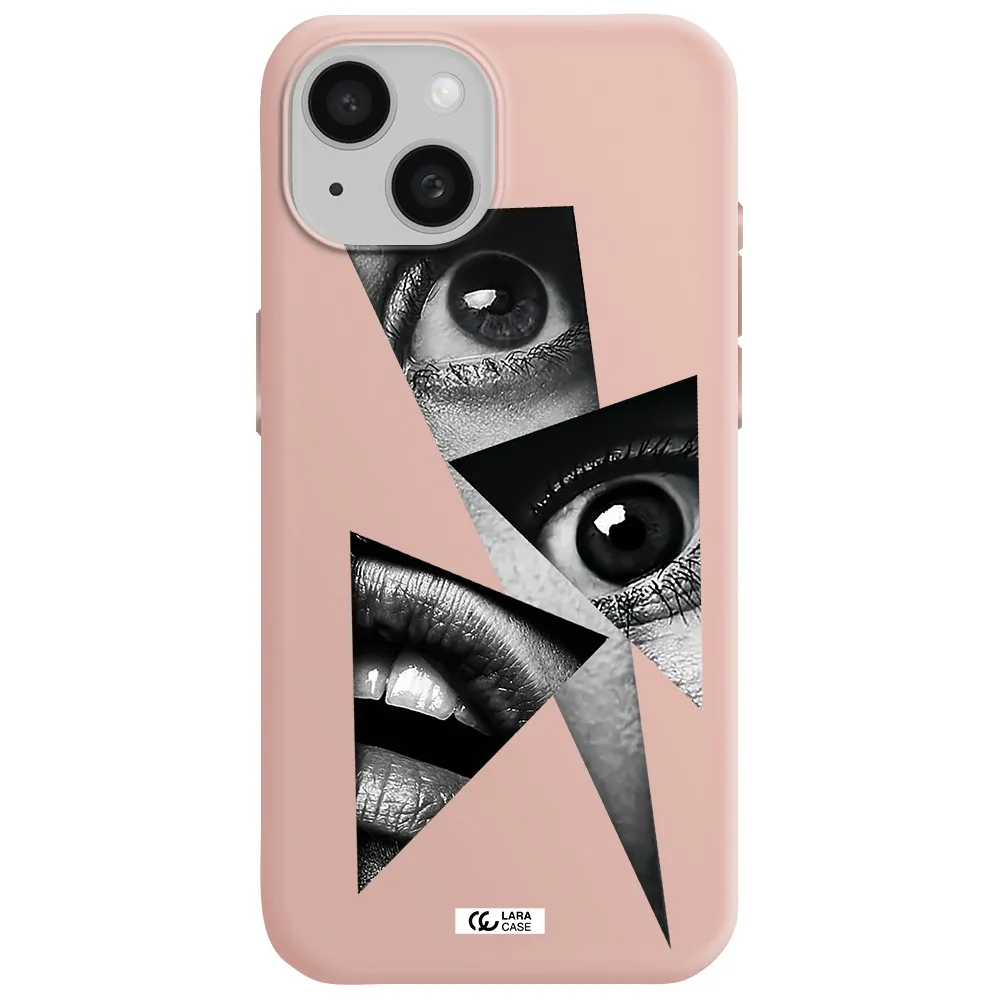 A Close-Up Of A Woman's Eyes And Lips Apple Iphone 15 Silicone Pastel Pink Case