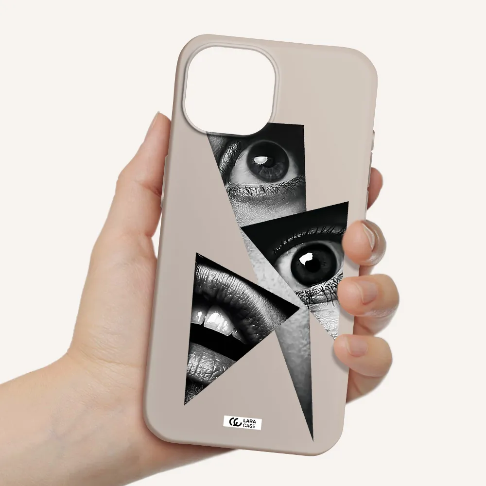a close-up of a woman's eyes and lips Apple iPhone 15 Silicone Stone Case