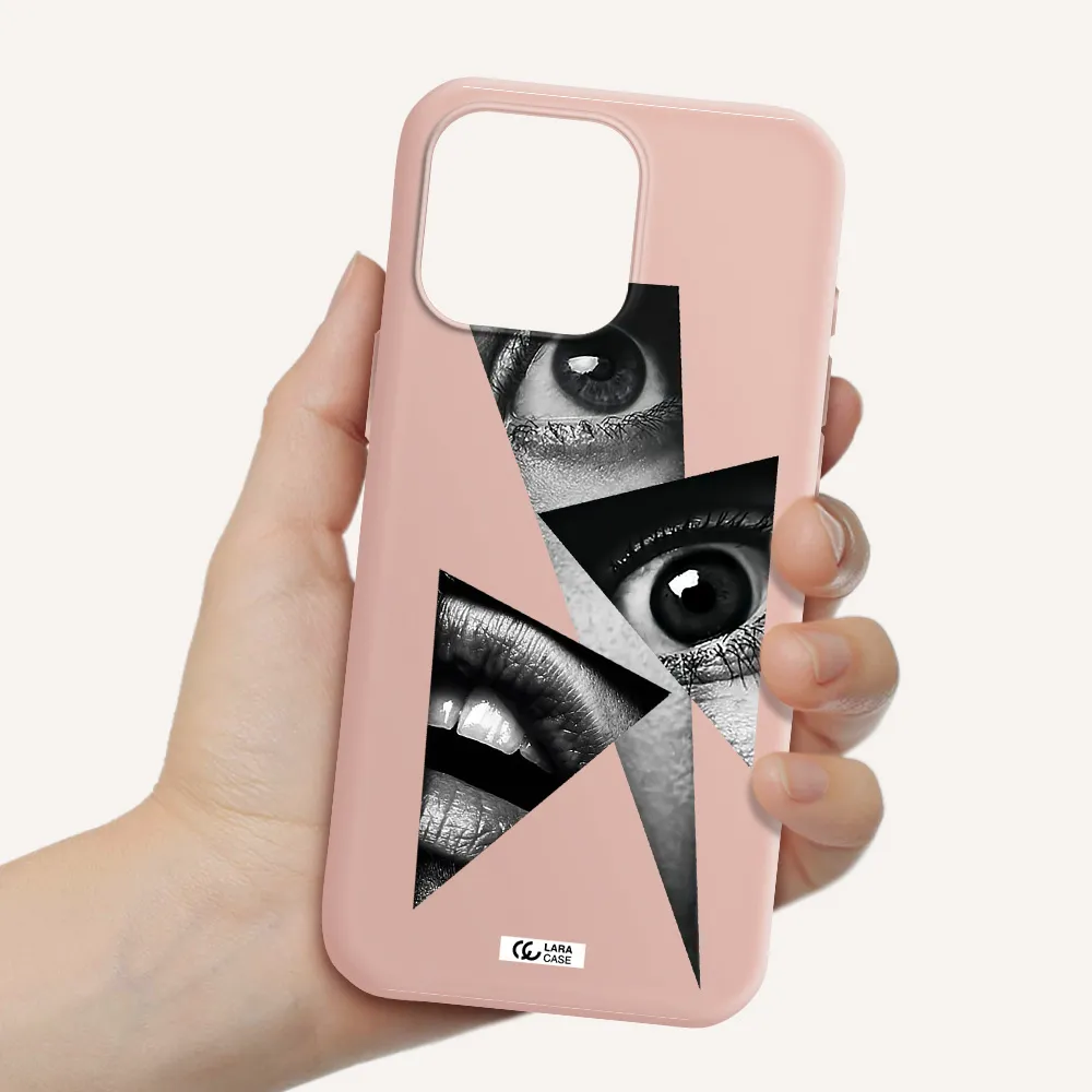 A Close-Up Of A Woman's Eyes And Lips Apple Iphone 16 Pro Max Silicone Pastel Pink Case
