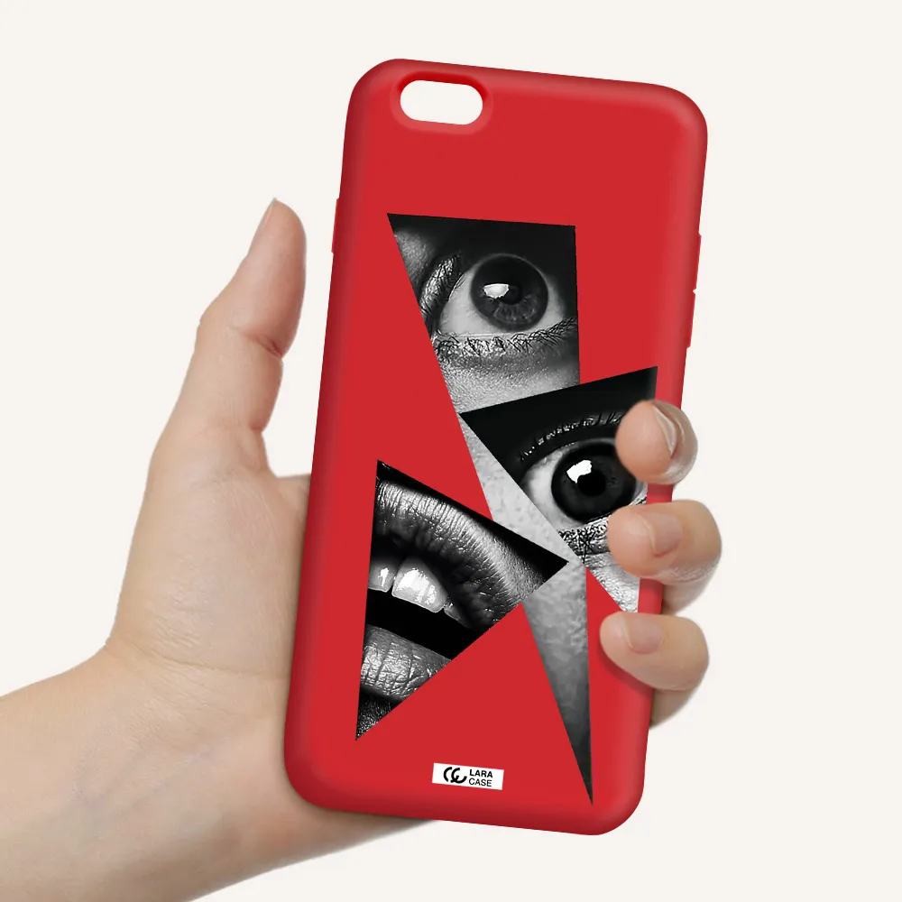 a close-up of a woman's eyes and lips Apple iPhone 6S Silicone Imperial Red Case