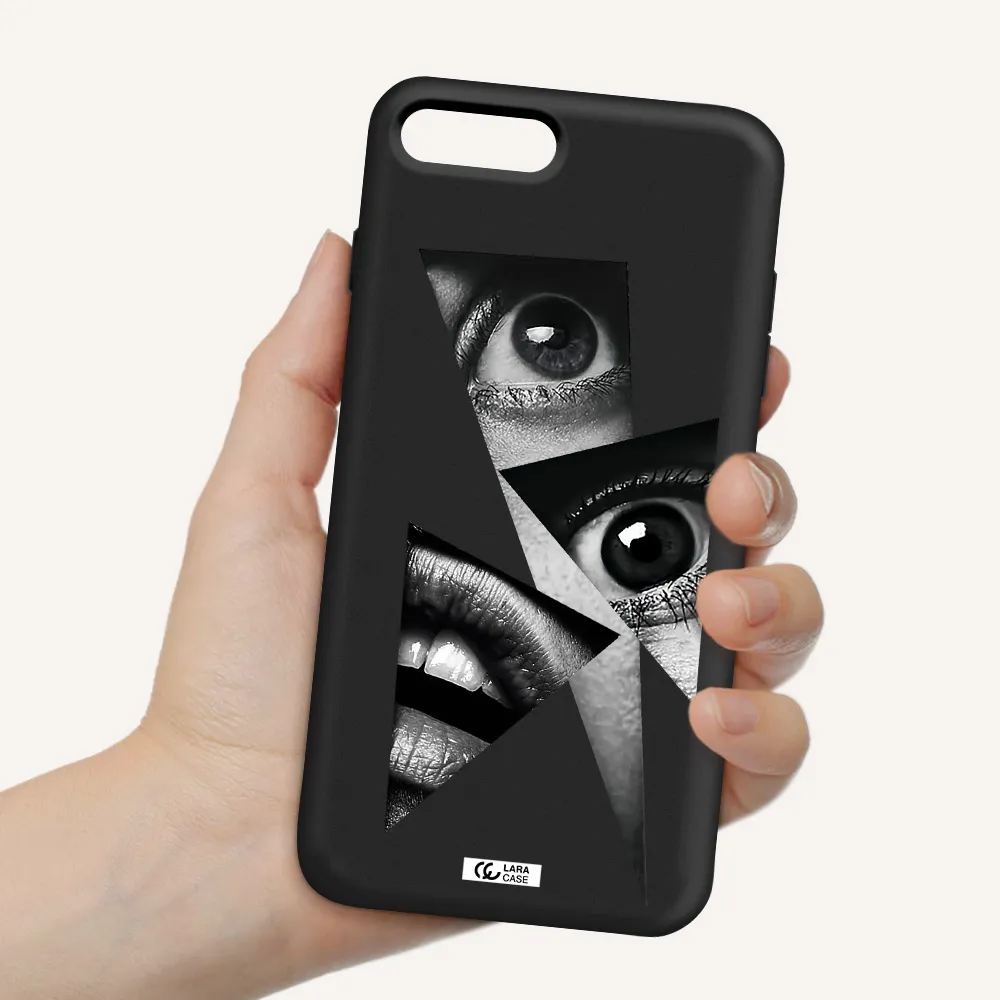 a close-up of a woman's eyes and lips Apple iPhone 7 plus Silicone black Case