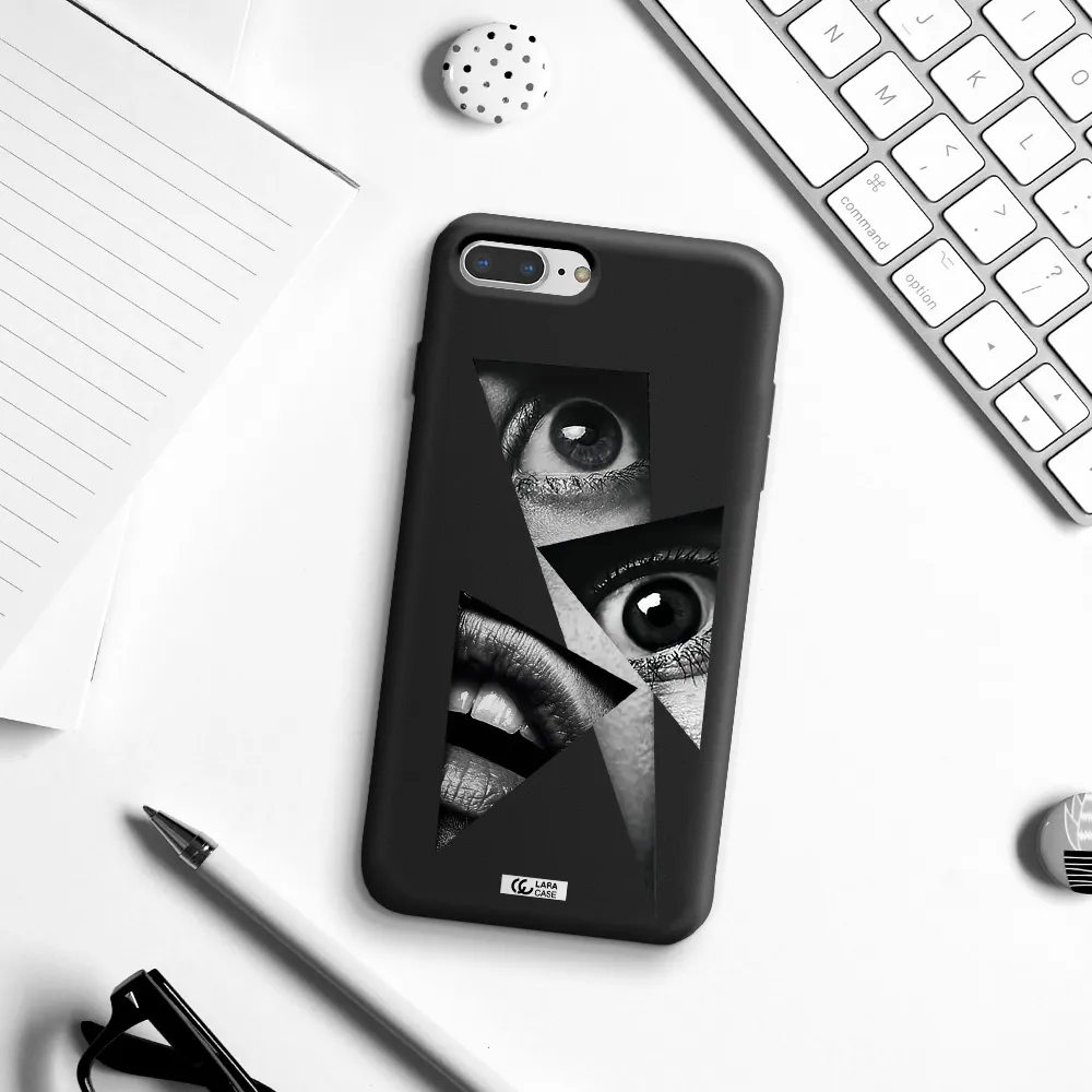 a close-up of a woman's eyes and lips Apple iPhone 7 plus Silicone black Case