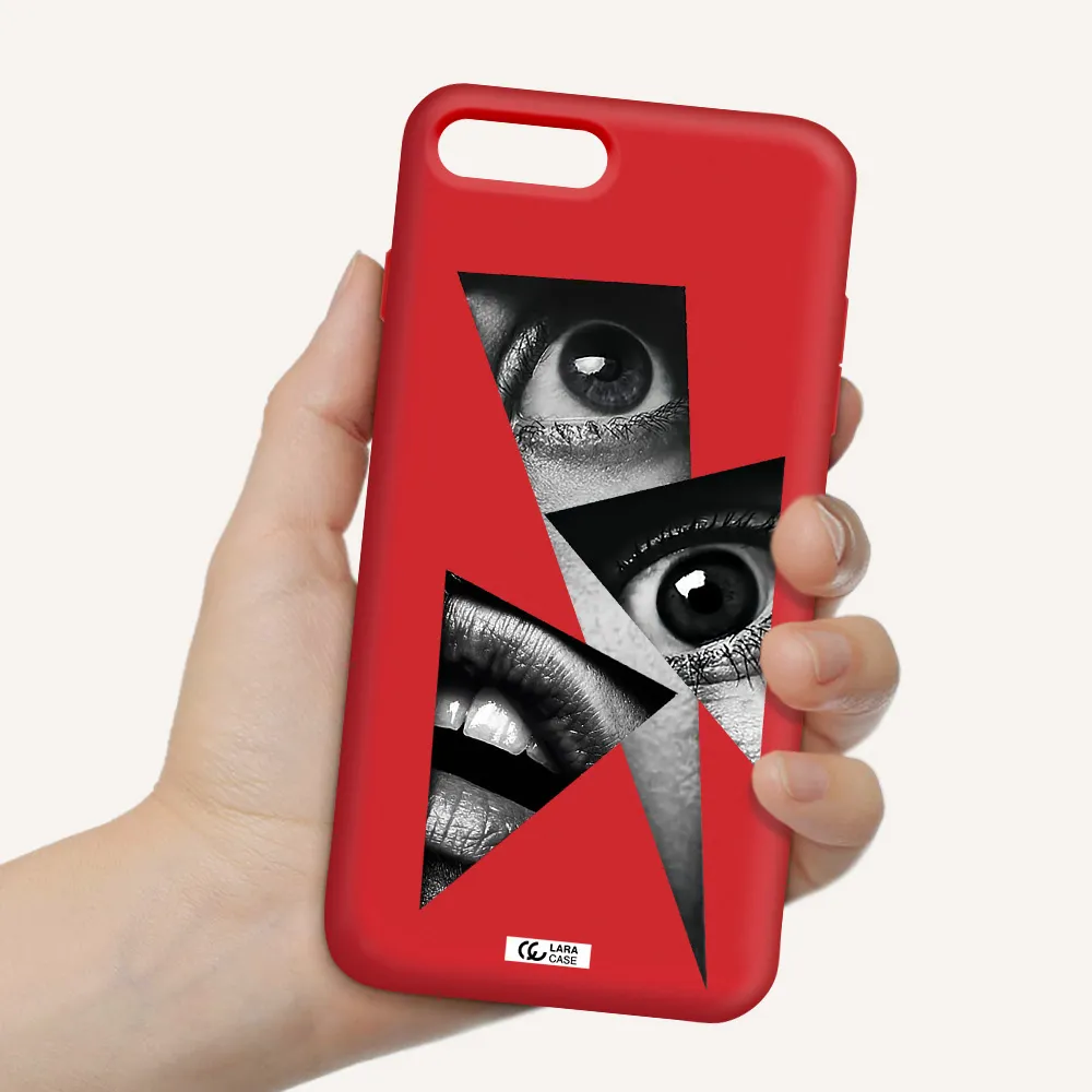 a close-up of a woman's eyes and lips Apple iPhone 7 plus Silicone Imperial Red Case