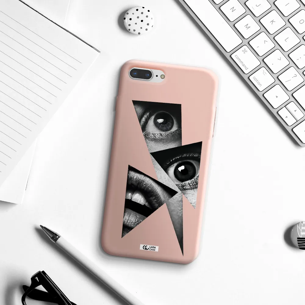a close-up of a woman's eyes and lips Apple iPhone 7 plus Silicone pastel pink Case