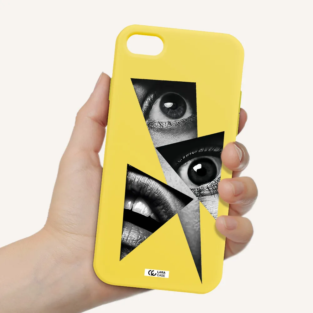 a close-up of a woman's eyes and lips Apple iPhone 7 Silicone canary yellow Case