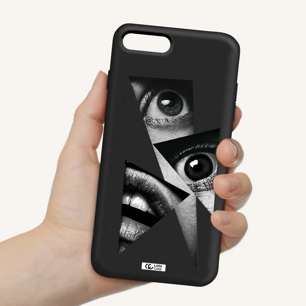 a close-up of a woman's eyes and lips Apple iPhone 8 plus Silicone black Case