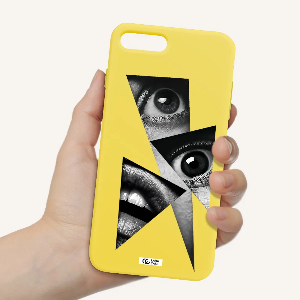 a close-up of a woman's eyes and lips Apple iPhone 8 plus Silicone canary yellow Case