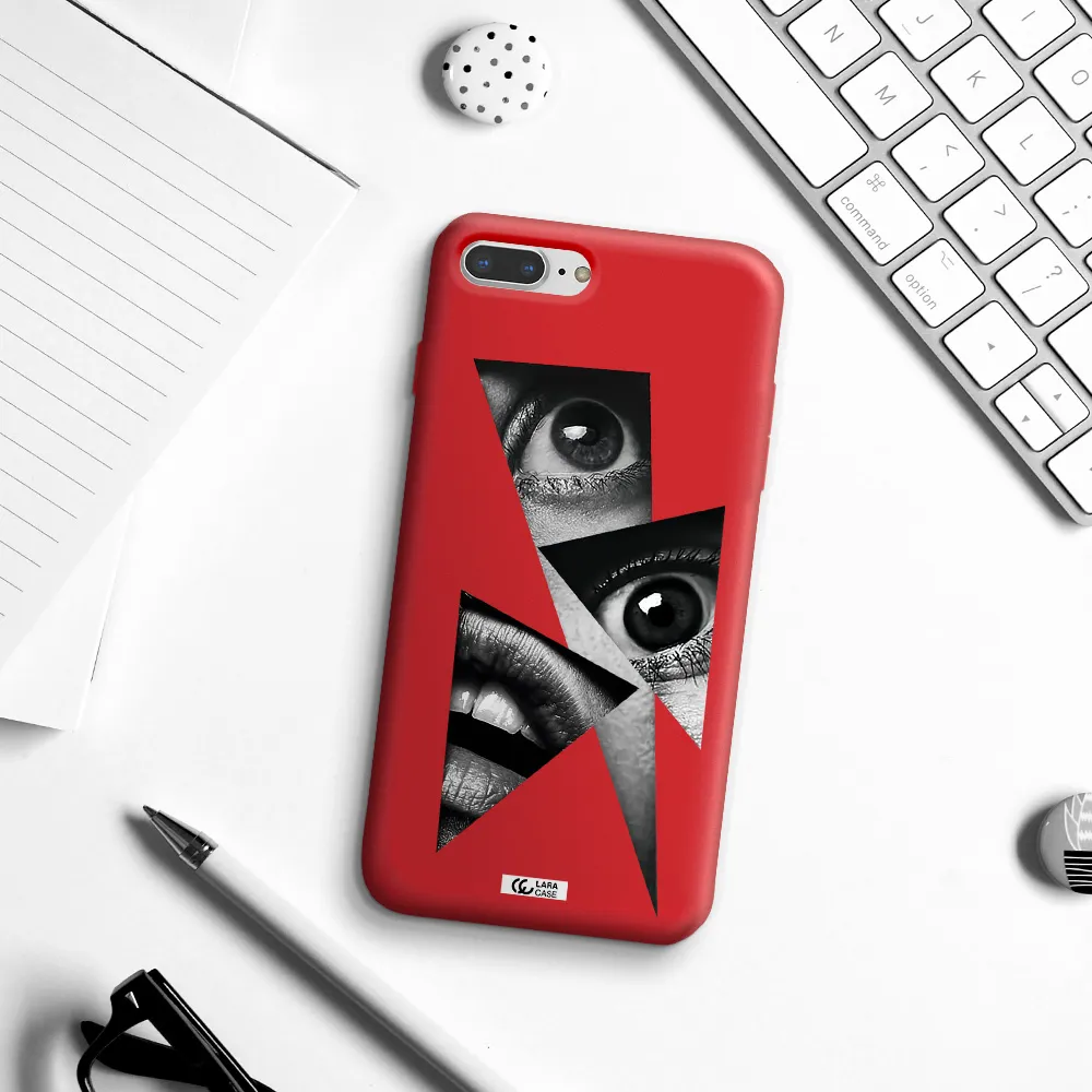 a close-up of a woman's eyes and lips Apple iPhone 8 plus Silicone Imperial Red Case