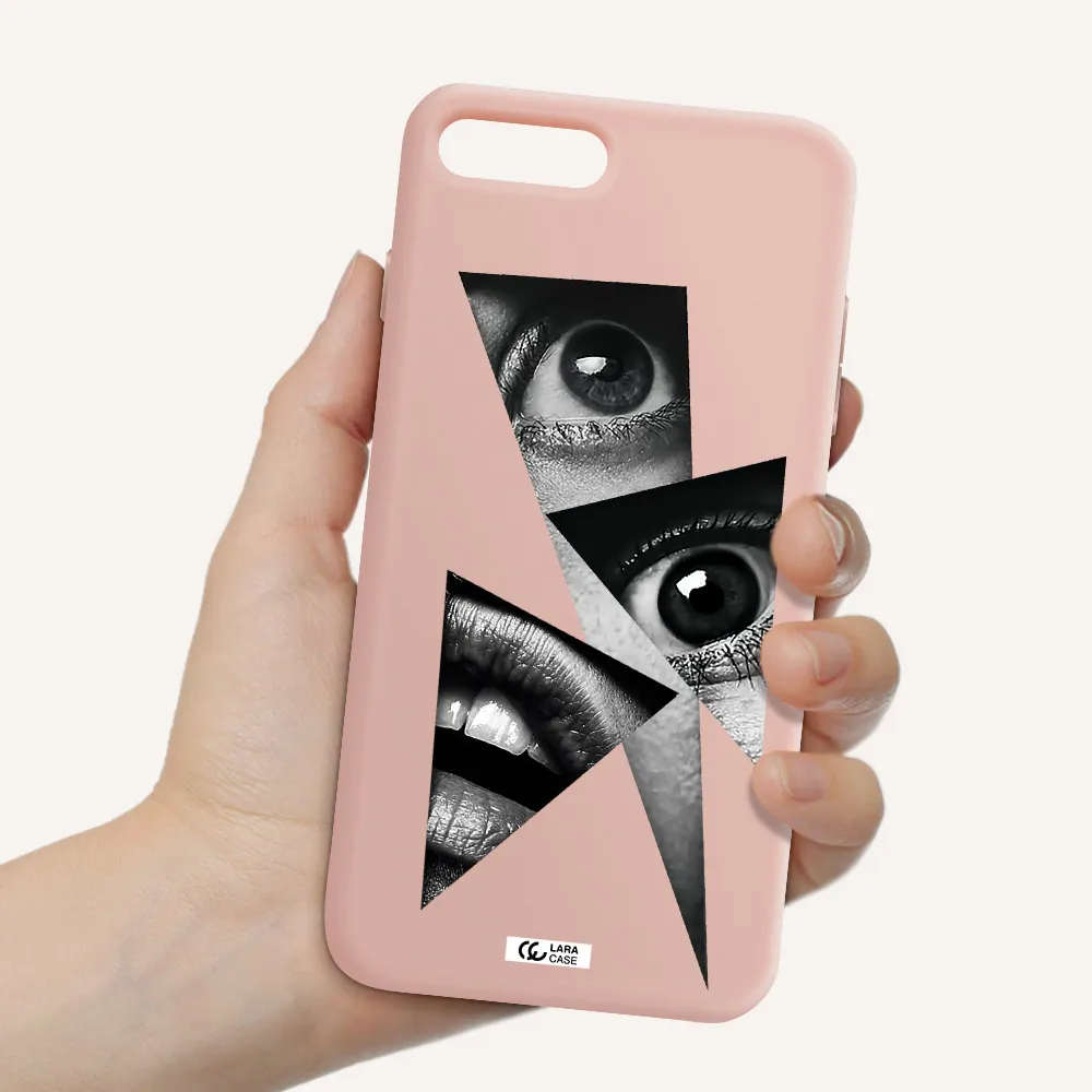 a close-up of a woman's eyes and lips Apple iPhone 8 plus Silicone pastel pink Case