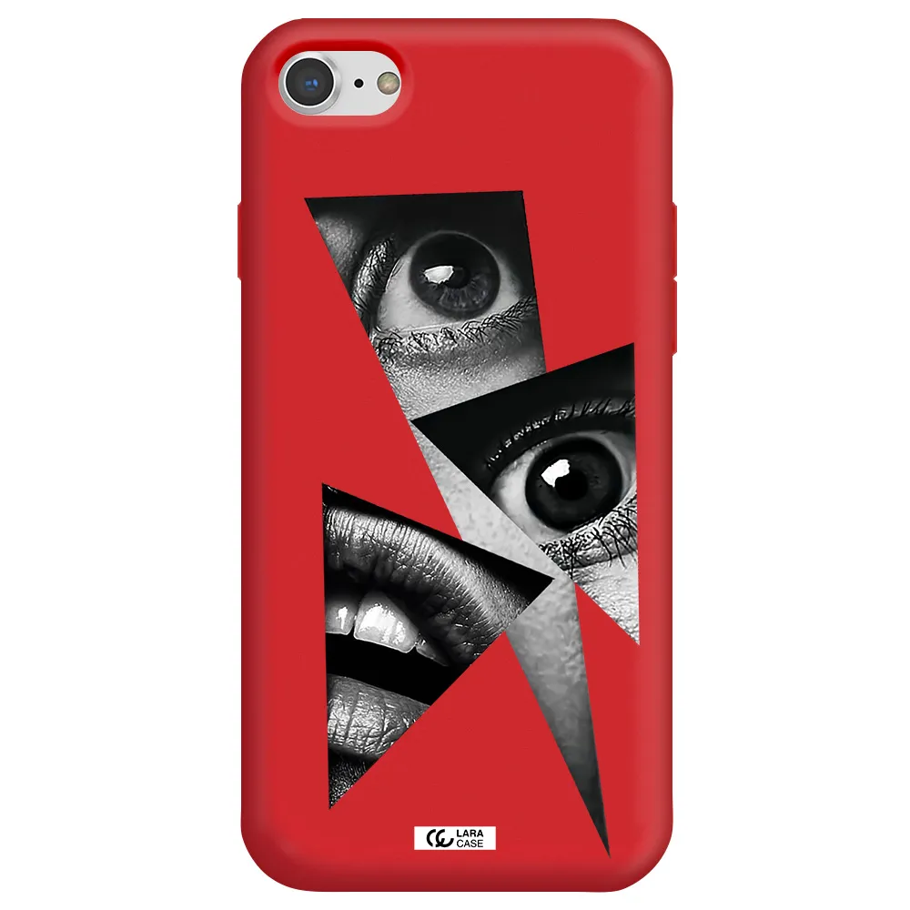 a close-up of a woman's eyes and lips Apple iPhone 8 Silicone Imperial Red Case