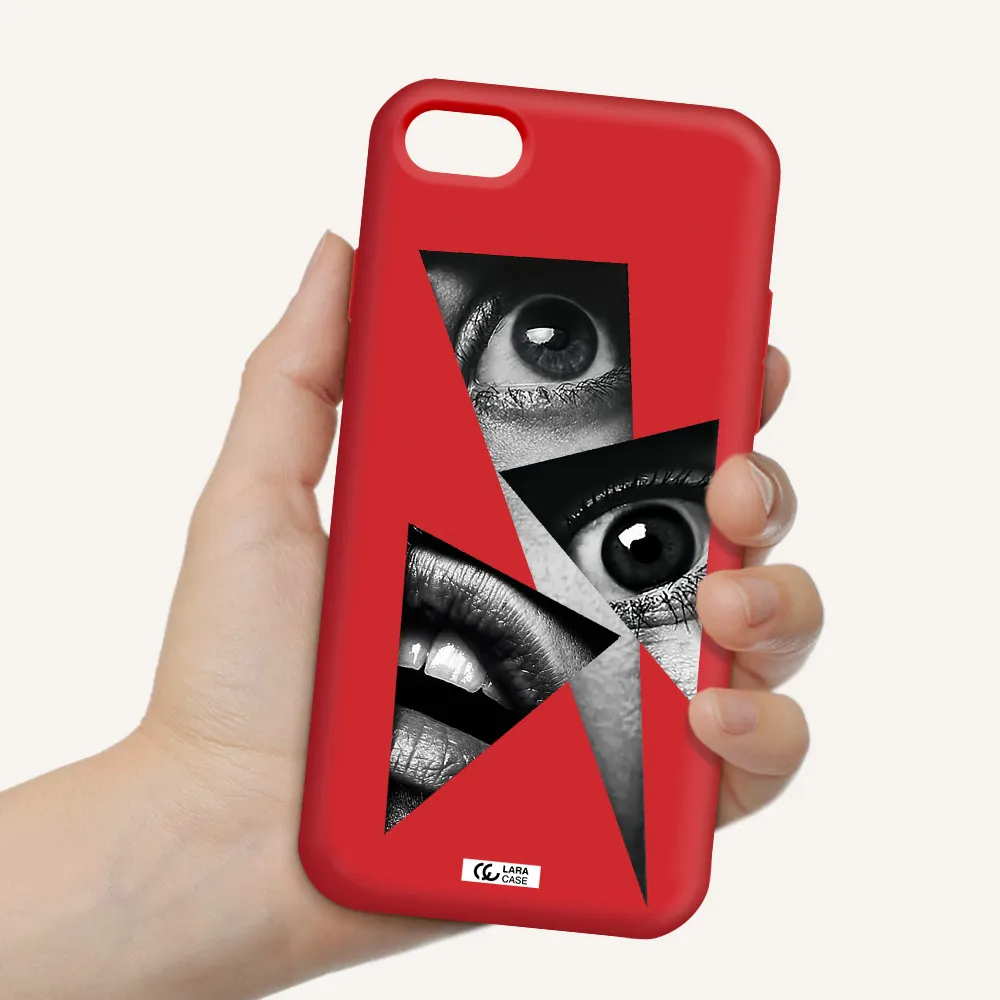 a close-up of a woman's eyes and lips Apple iPhone 8 Silicone Imperial Red Case