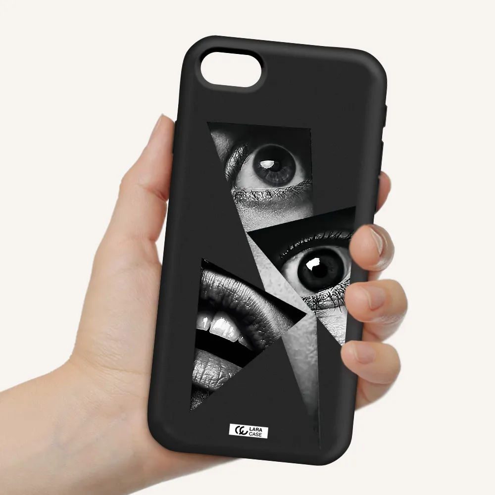 a close-up of a woman's eyes and lips Apple iPhone se 2020 Silicone black Case