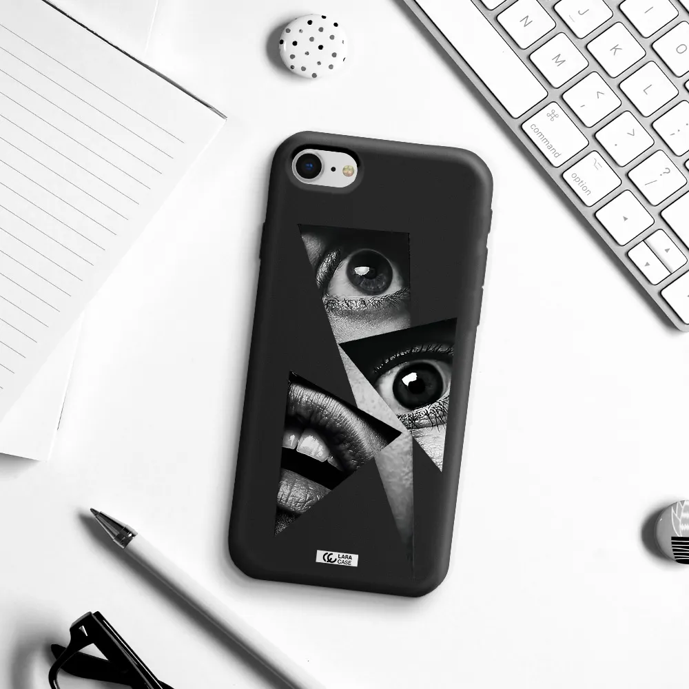a close-up of a woman's eyes and lips Apple iPhone se 2020 Silicone black Case