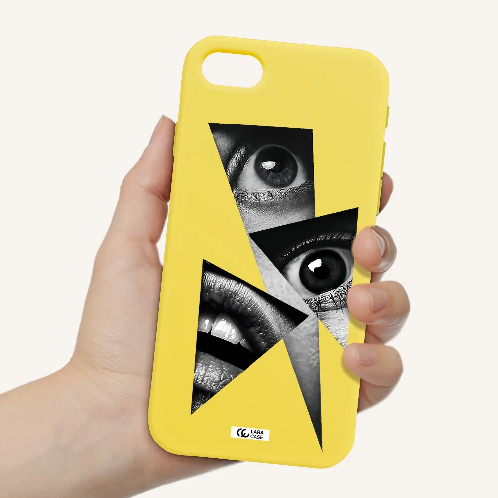 a close-up of a woman's eyes and lips Apple iPhone se 2020 Silicone canary yellow Case