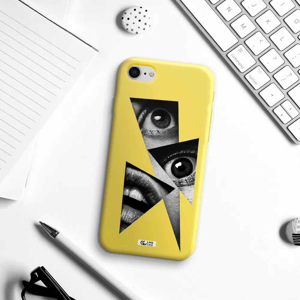 a close-up of a woman's eyes and lips Apple iPhone se 2020 Silicone canary yellow Case
