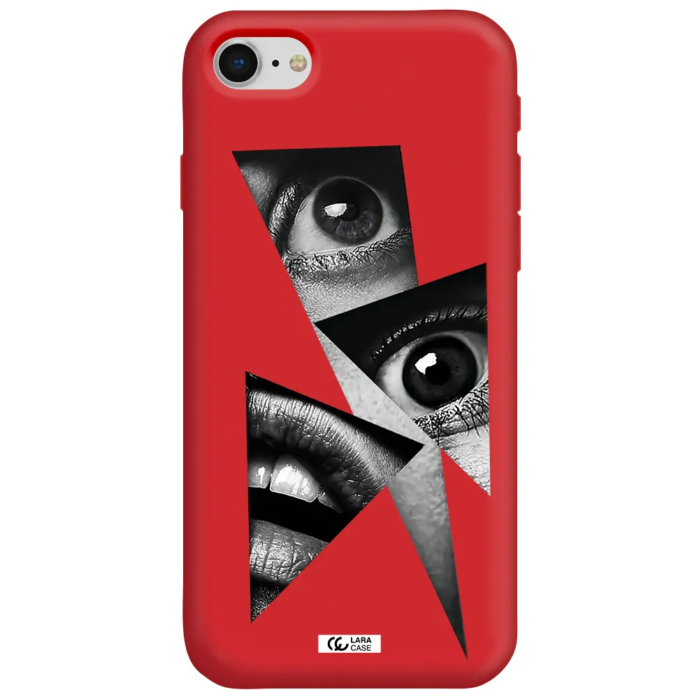 a close-up of a woman's eyes and lips Apple iPhone se 2020 Silicone Imperial Red Case