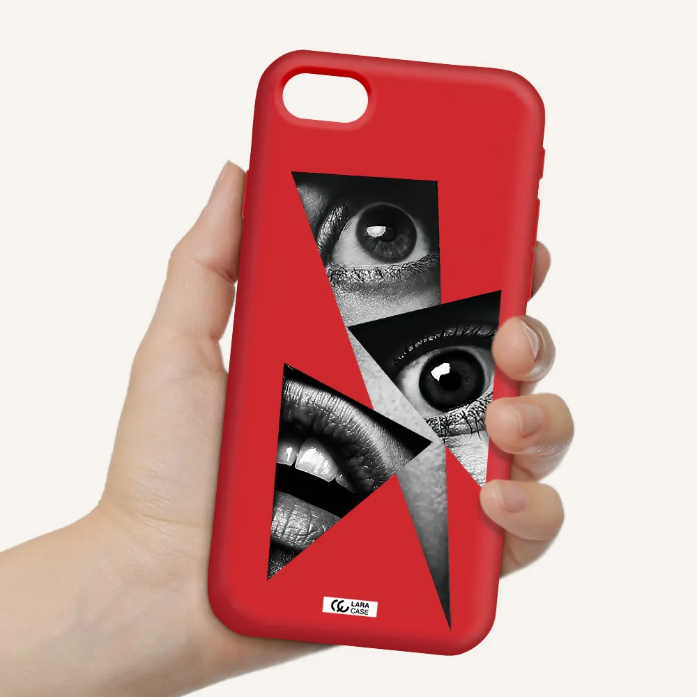 a close-up of a woman's eyes and lips Apple iPhone se 2020 Silicone Imperial Red Case