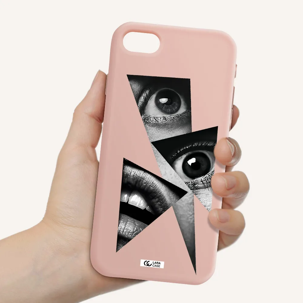 a close-up of a woman's eyes and lips Apple iPhone se 2020 Silicone pastel pink Case