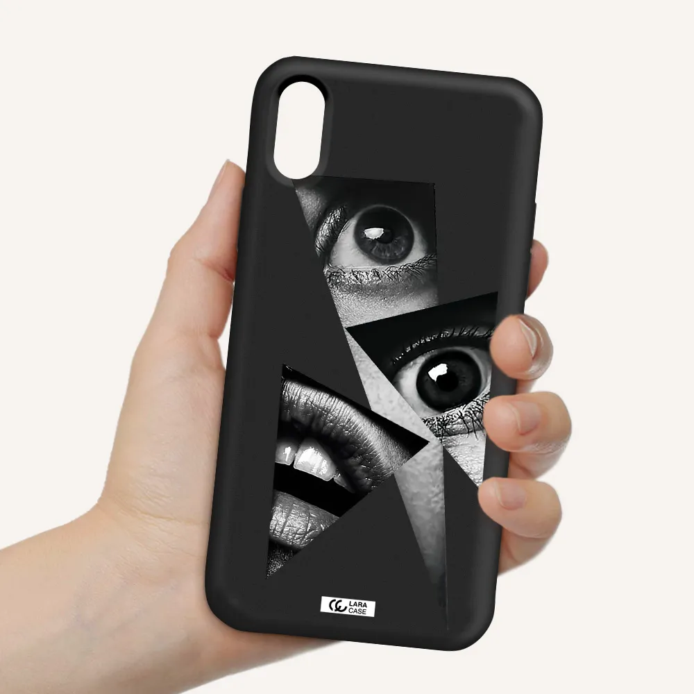 a close-up of a woman's eyes and lips Apple iPhone X Silicone black Case