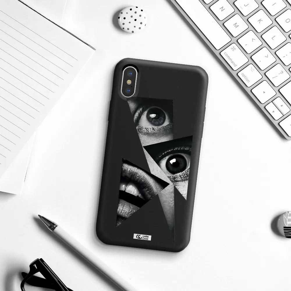 a close-up of a woman's eyes and lips Apple iPhone X Silicone black Case