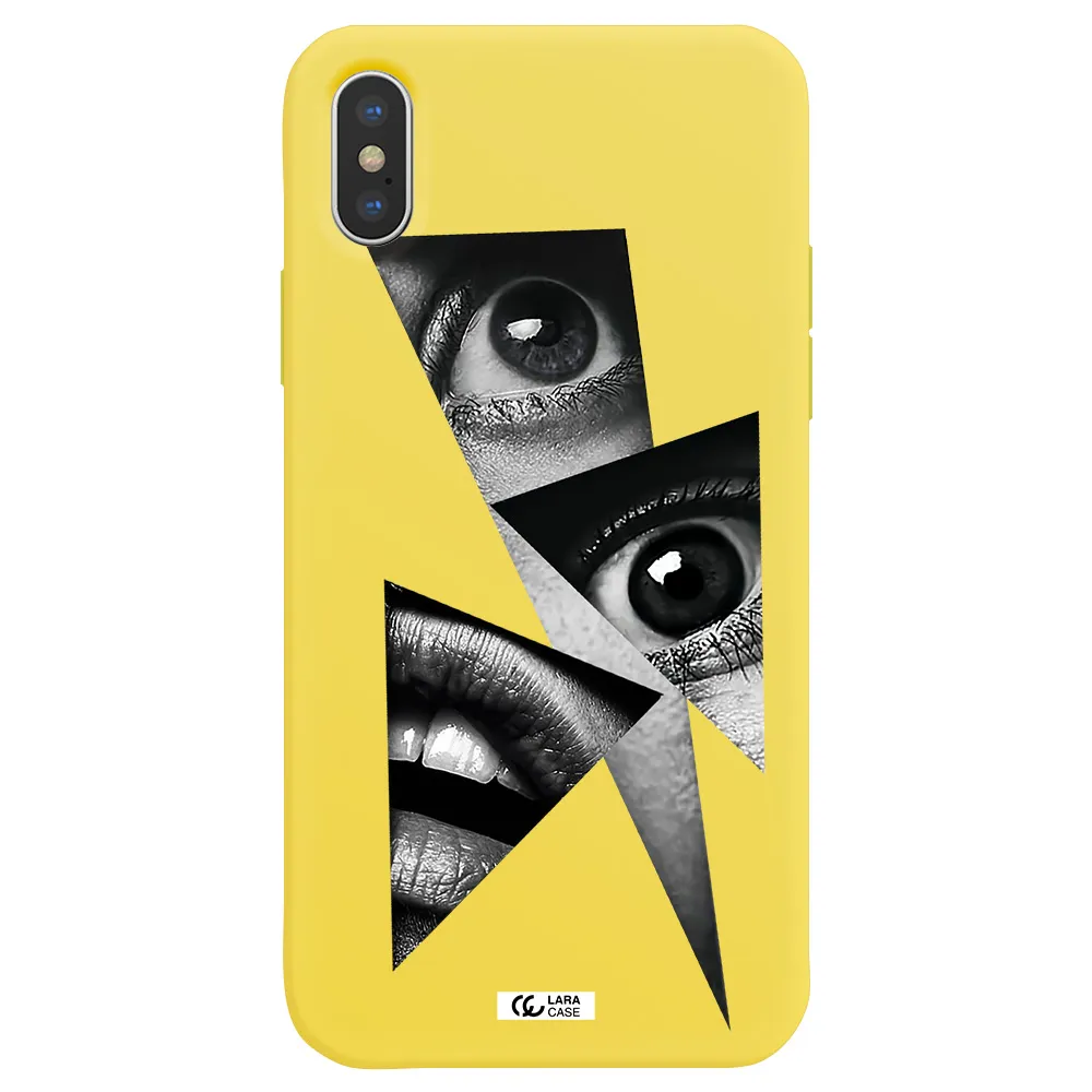a close-up of a woman's eyes and lips Apple iPhone X Silicone canary yellow Case