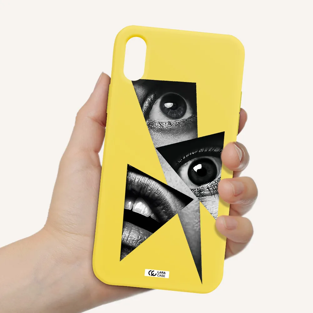 a close-up of a woman's eyes and lips Apple iPhone X Silicone canary yellow Case