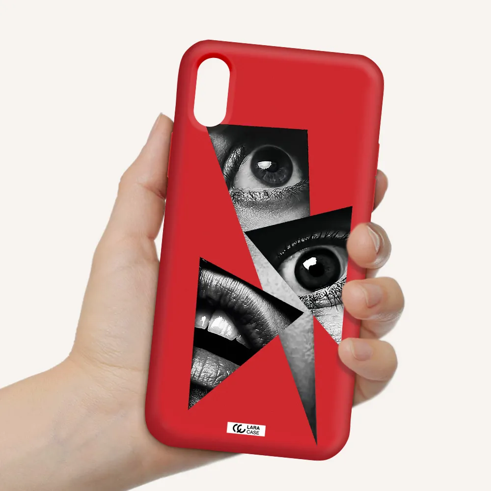 a close-up of a woman's eyes and lips Apple iPhone X Silicone Imperial Red Case